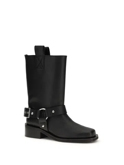 Ganni Mid Calf Recycled Leather Biker Boots In Black