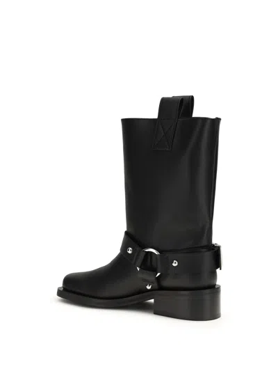 Ganni Mid Calf Recycled Leather Biker Boots In Black
