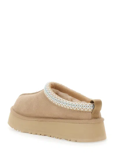 Ugg Tazz Wool-blend Fleece-lined Embroidered Suede Platform Slippers In Animal Print