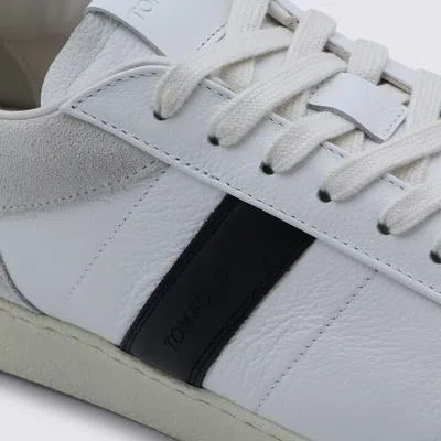 Tom Ford Panelled Suede And Grained Leather Sneakers In White