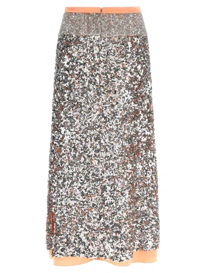 Rabanne Sequin Skirt Contrast Waistband Side Slit In Multi