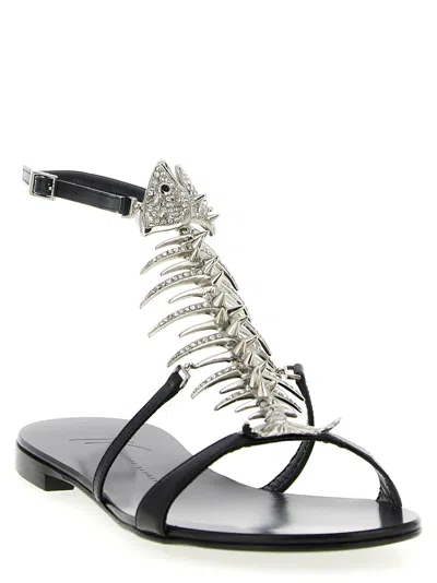 Giuseppe Zanotti Sandals Slim Style Embellished Metallic Detail In Black