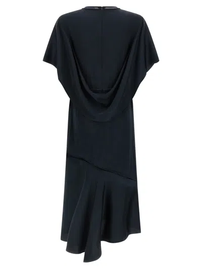 Fabiana Filippi Dress Ruffle Detail Asymmetrical Hem Round Neckline In Blue