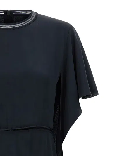 Fabiana Filippi Dress Ruffle Detail Asymmetrical Hem Round Neckline In Blue