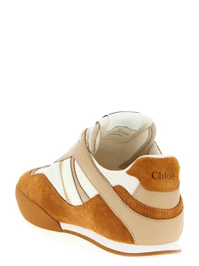Chloé Kick Brown Sneaker With Logo Patch On The Tongue And Logo Lettering On The Back In Fabric And Suede  In Multi