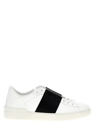 Valentino Garavani Open Leather Sneakers With Contrast Band And Stud Details Shoes In White