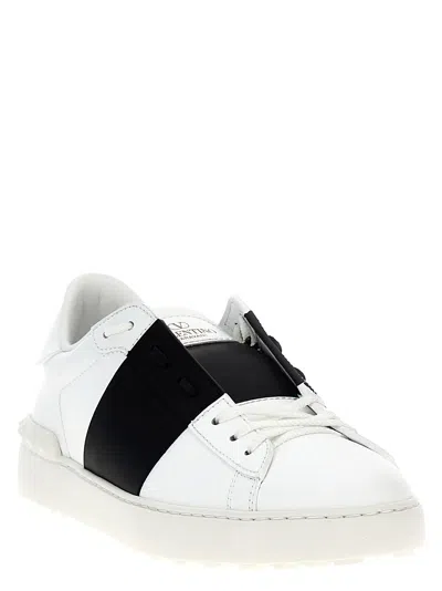 Valentino Garavani Open Leather Sneakers With Contrast Band And Stud Details Shoes In White