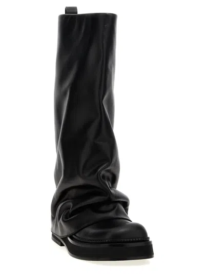 Attico Robin Black Boots With Square Toe And Logo Plaque On The Rear In Leather Woman