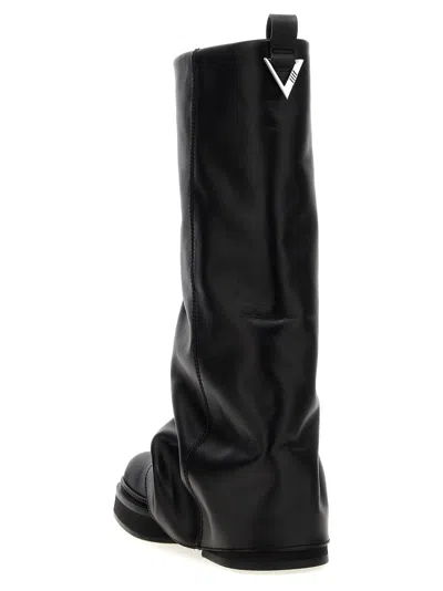 Attico Robin Black Boots With Square Toe And Logo Plaque On The Rear In Leather Woman