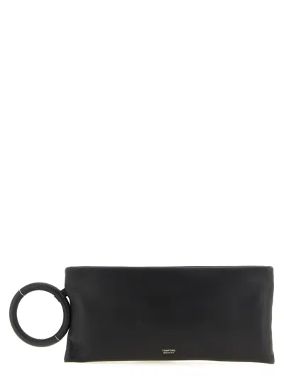 Tom Ford Aura Leather Clutch Bag With Lettering Logo On The Front In Black