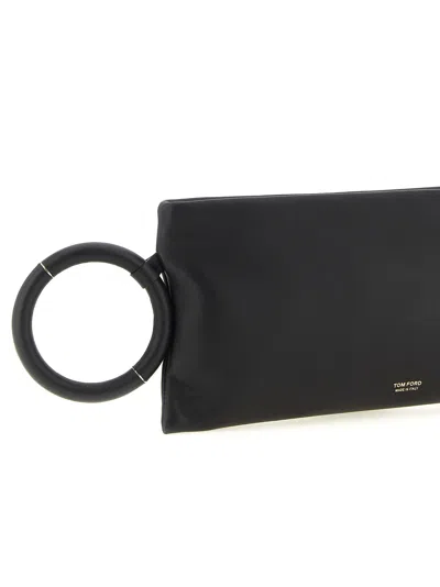 Tom Ford Aura Leather Clutch Bag With Lettering Logo On The Front In Black