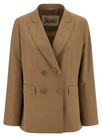 Herno Micro Sequin Double-breasted Blazer In Brown