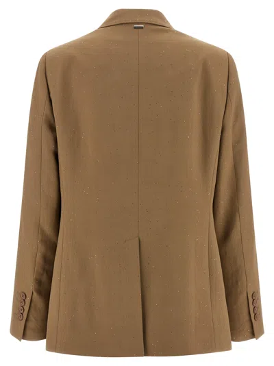 Herno Micro Sequin Double-breasted Blazer In Brown