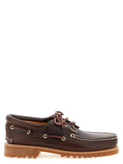 Timberland Authentic Brown Loafers With Embossed Logo On The Side In Leather Man In Burgundy