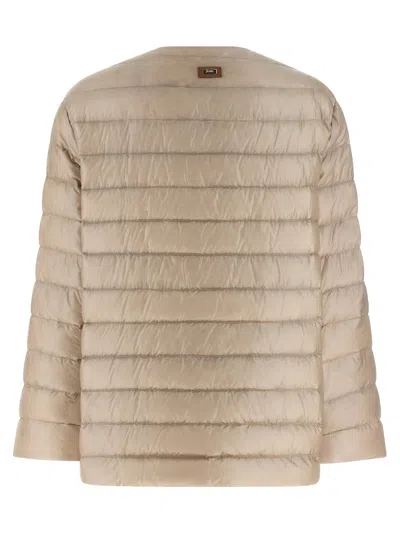 Herno Leather Strap Down Jacket In Neutral