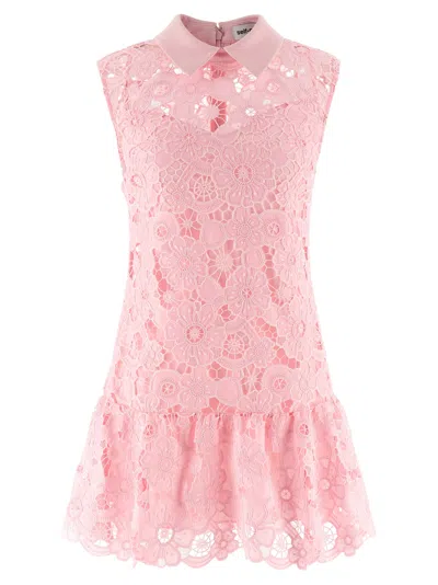 Self-portrait Pink Lace Collared Mini Dress In Multi