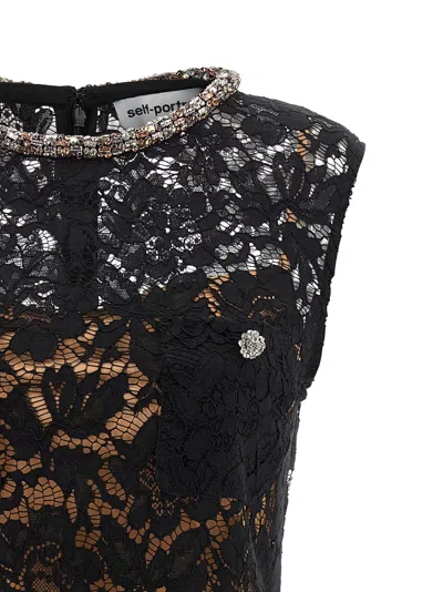 Self-portrait Lace Crystal Embellished Mini Dress In Black