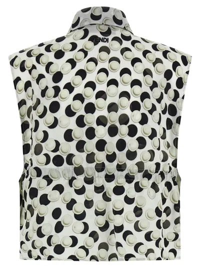 Fendi Cropped Top Dot Pattern Collared Sleeveless In Black