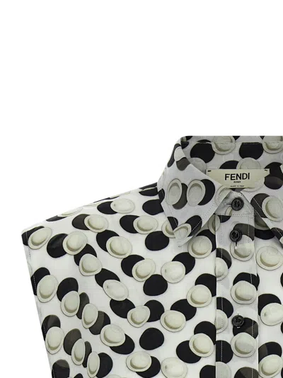 Fendi Cropped Top Dot Pattern Collared Sleeveless In Black