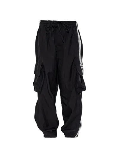 Y-3 Cargo Trousers Elasticated Cuffs Multiple Pockets Stripe In Black
