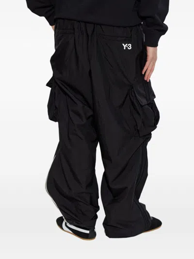 Y-3 Cargo Trousers Elasticated Cuffs Multiple Pockets Stripe In Black