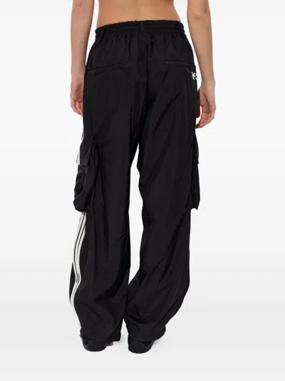 Y-3 Cargo Trousers Elasticated Cuffs Multiple Pockets Stripe In Black