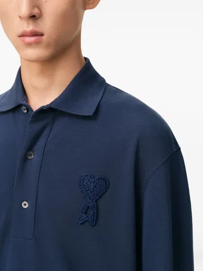 Ami Alexandre Mattiussi Blue Polo Shirt With Adc Patch Logo In Cotton Uomo In Multi