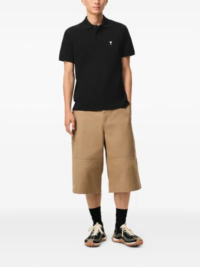 Ami Alexandre Mattiussi Black Cotton Short Sleeves Ami De Coeur Polo Shirt Black