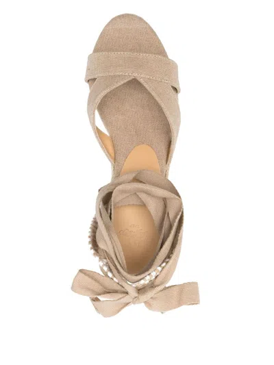 Castaã±er Bailey Cross-strap Beaded Espadrilles In Neutral