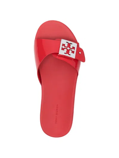 Tory Burch Buckle Slides Sandals Open Toe Flat Sole In Red