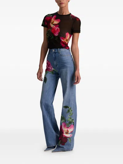 Alice And Olivia Tess Floral Crew-neck T-shirt In Black
