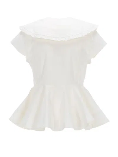Ganni Peplum Top Short Sleeves Ruffled Collar In Neutral