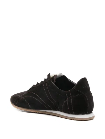 Totême Leather Sneakers Contrast Stitching Low Top Rubber In Black