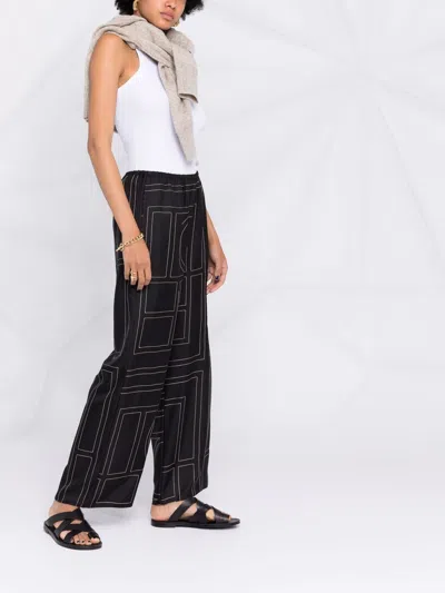 Totême Toteme Women Silk Trousers With Monogram Logo Embroidery In Multi