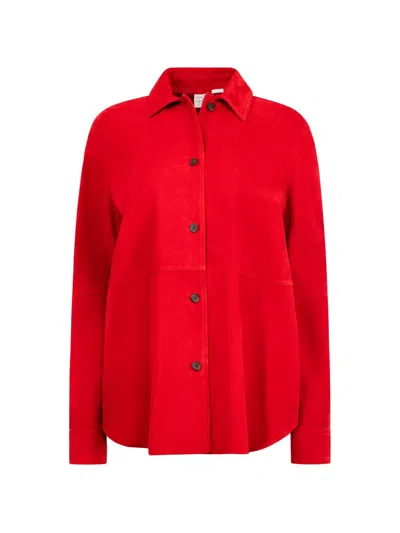 Totême Womens Poppy Soft Long-sleeves Suede Overshirt In Red