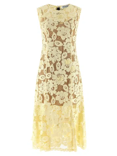 Self-portrait Midi Dress Yellow Crochet Lace With Yellow Cotton Lace For Women In Yellow