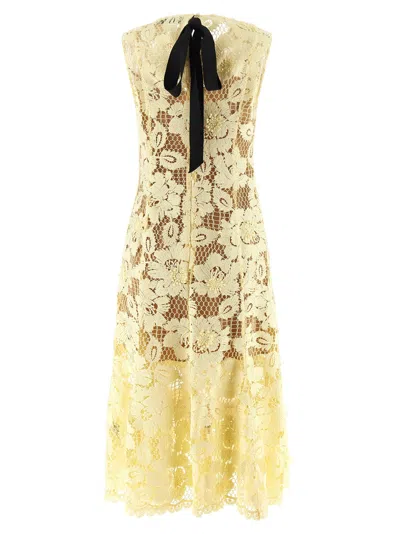 Self-portrait Midi Dress Yellow Crochet Lace With Yellow Cotton Lace For Women In Yellow
