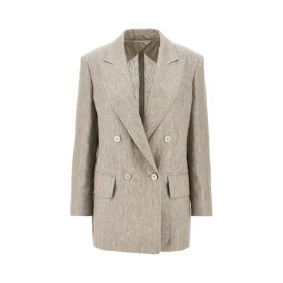 Max Mara Chic Mottled Linen Twill Blazer - Straight Fit With Peak-lapel Collar In Multi