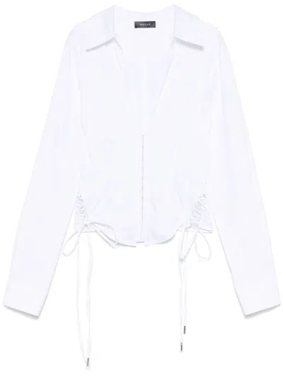 Mugler Slim Fit V-neck Optical White Organic Cotton Shirt Women In Multi