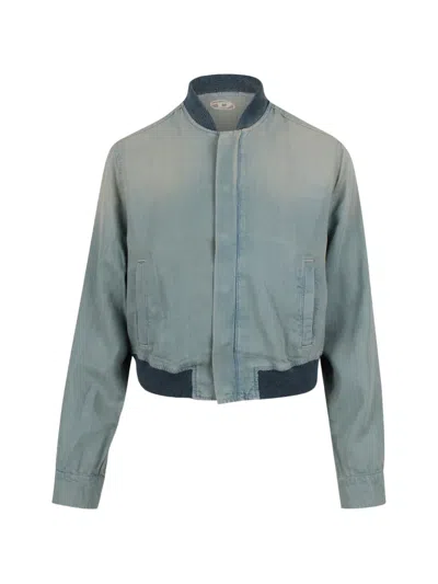 Diesel Bomber-shirt In Fluid Dirt-effect Denim In Blue