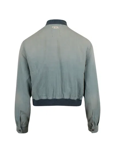 Diesel Bomber-shirt In Fluid Dirt-effect Denim In Blue