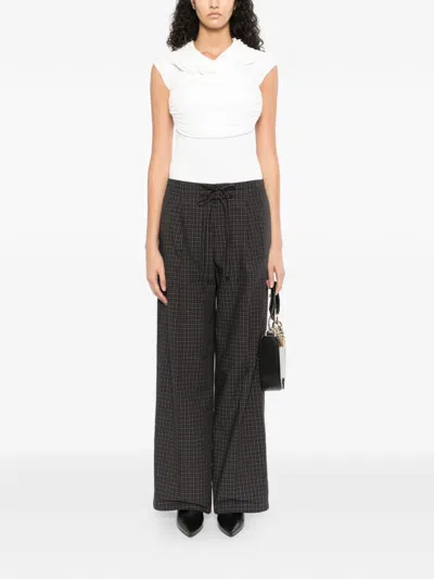 Less Checked Drawstring Trousers In Black