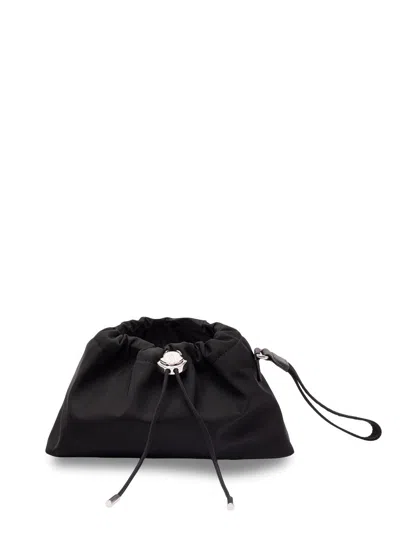 Moncler Compact Handheld Pouch Handbag With Logo Detail In Black