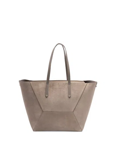 Brunello Cucinelli Duo Large Suede Tote Bag In Brown
