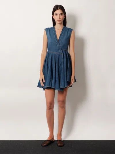 Alaïa Alaia Deep Stone Denim Wrap Dress In Blue