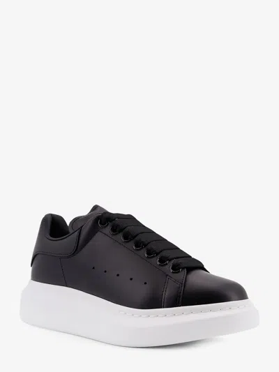 Alexander Mcqueen Black Low Top Sneakers With Logo Lettering On Tongue And Heel In Leather Woman In Multi