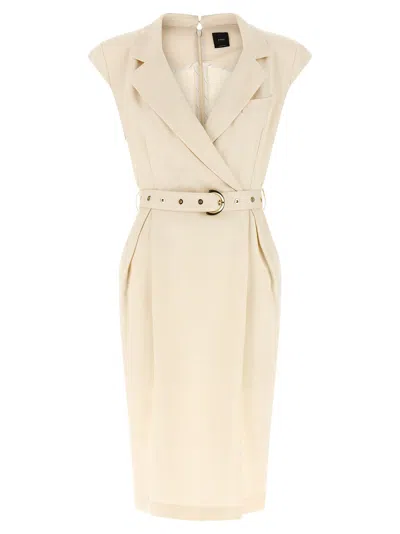 Pinko Amadine Dress Belted Waist Sleeveless V Neckline In Multi