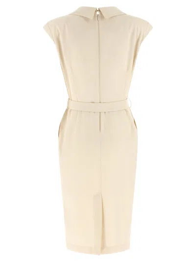 Pinko Amadine Dress Belted Waist Sleeveless V Neckline In Multi