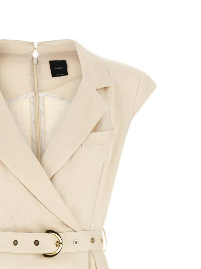 Pinko Amadine Dress Belted Waist Sleeveless V Neckline In Multi