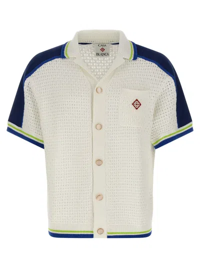Casablanca Contrasting Trims Chest Pocket Logo-embroidered Short-sleeve Button-up Shirt In White